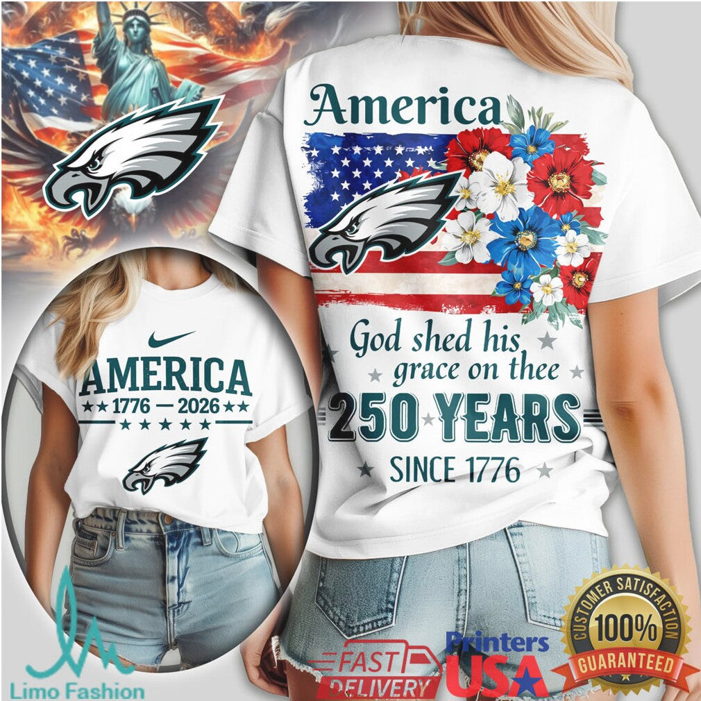 Philadelphia Eagles America 250 Years Anniversary Floral Flag T Shirt - Limotees LLC