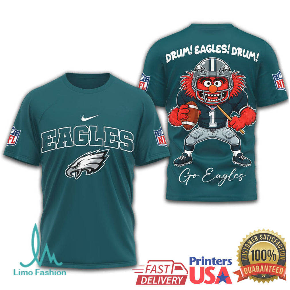 Philadelphia Eagles Animal Muppet Drum! Eagles! Drum! 3D T Shirt - Limotees LLC