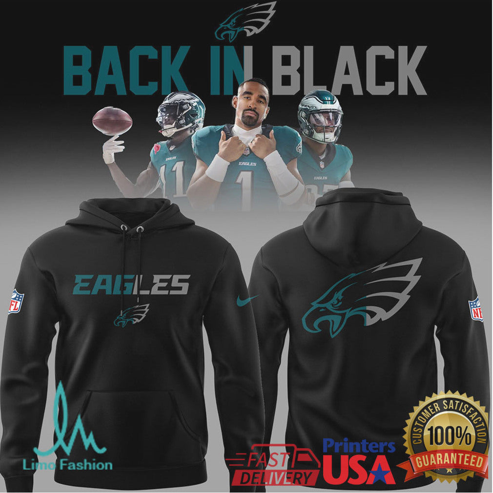 Philadelphia Eagles Back In Black NFL Jersey and Graphic Hoodie - Limotees LLC