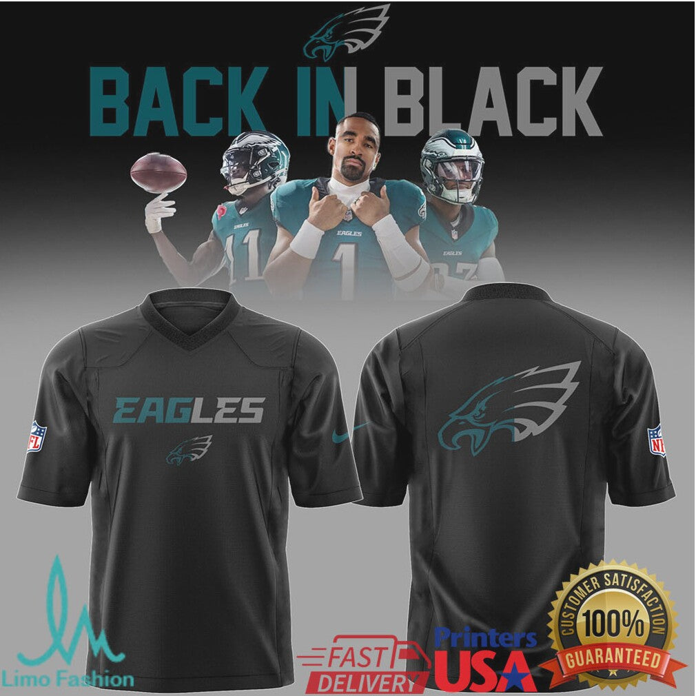 Philadelphia Eagles Back In Black NFL Jersey and Graphic Hoodie - Limotees LLC