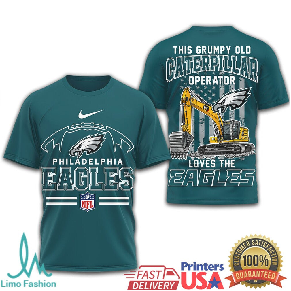 Philadelphia Eagles Caterpillar Operator Heavy Equipment Construction T Shirt - Limotees LLC