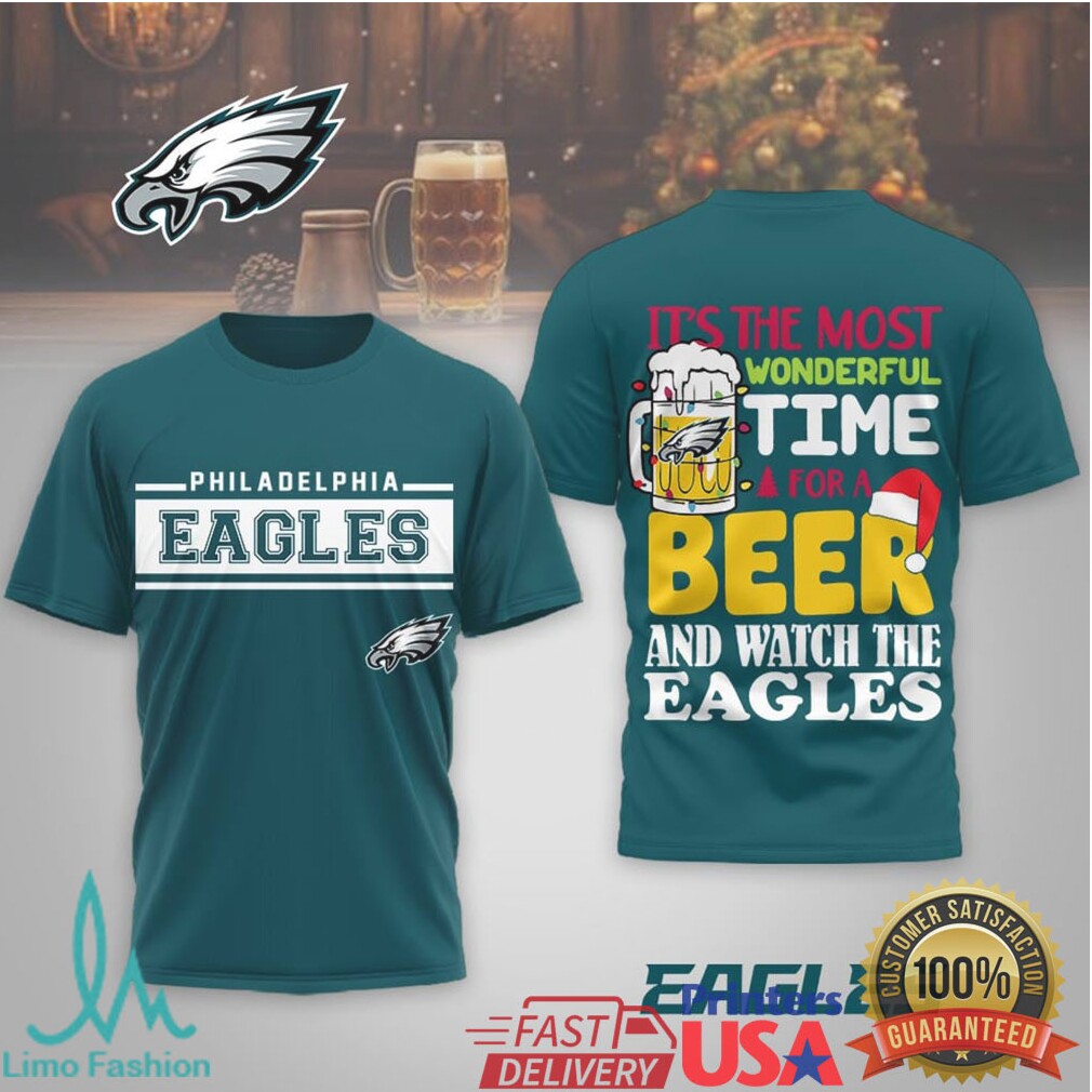 Philadelphia Eagles Christmas Beer Tee “Most Wonderful Time for a Beer and the Eagles” - Limotees LLC