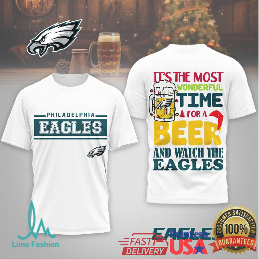 Philadelphia Eagles Christmas Beer Tee “Most Wonderful Time for a Beer and the Eagles” - Limotees LLC