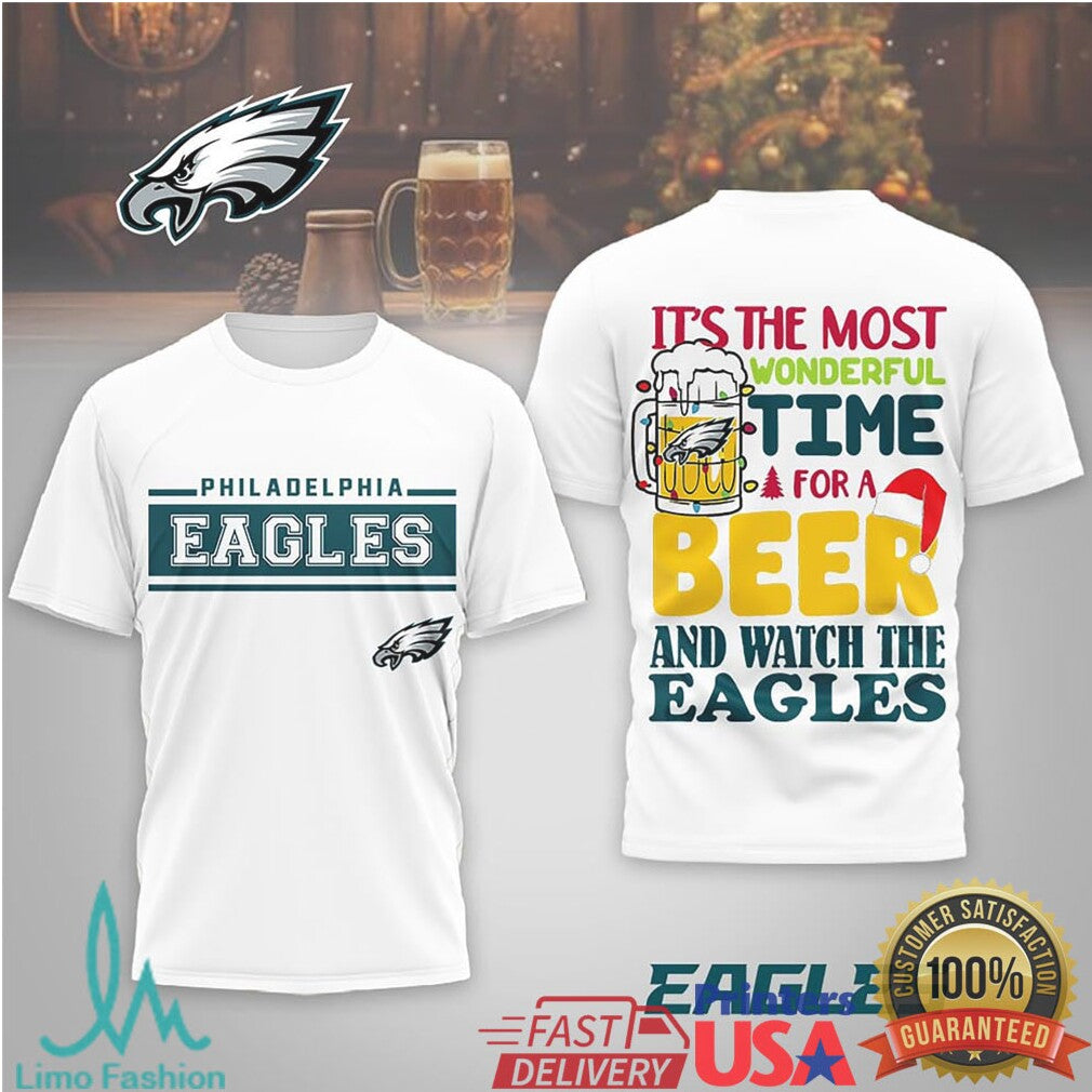 Philadelphia Eagles Christmas Beer Tee “Most Wonderful Time for a Beer and the Eagles” - Limotees LLC