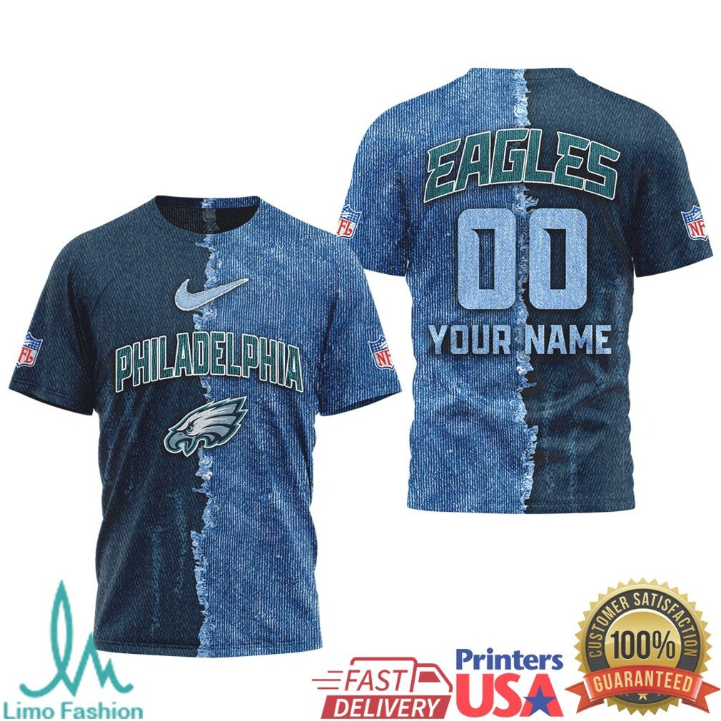 Philadelphia Eagles Custom Denim Texture NFL T Shirt Personalized Fan Apparel & Dog T Shirt - Limotees LLC