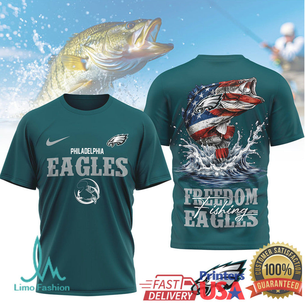 Philadelphia Eagles Freedom Fishing Bass American Flag T Shirt - Limotees LLC
