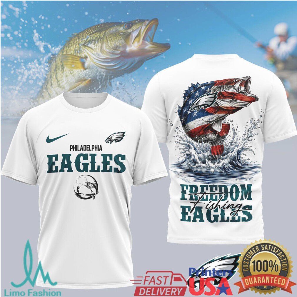 Philadelphia Eagles Freedom Fishing Bass American Flag T Shirt - Limotees LLC