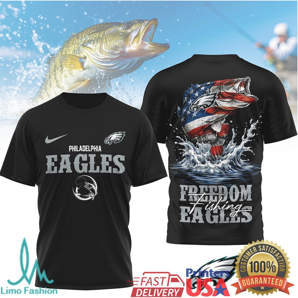 Philadelphia Eagles Freedom Fishing Bass American Flag T Shirt - Limotees LLC