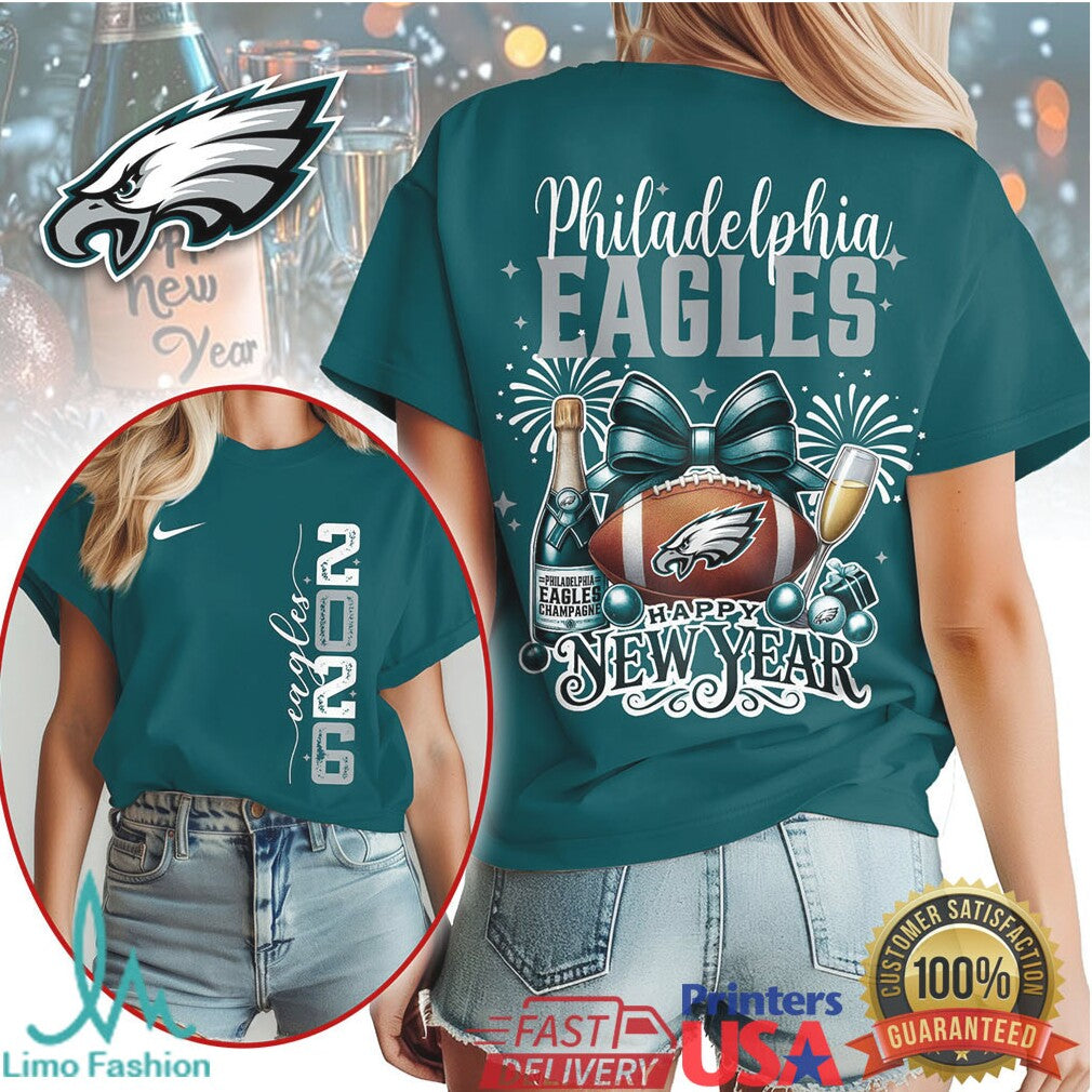 Philadelphia Eagles Happy New Year 2026 Champagne Football T Shirt - Limotees LLC
