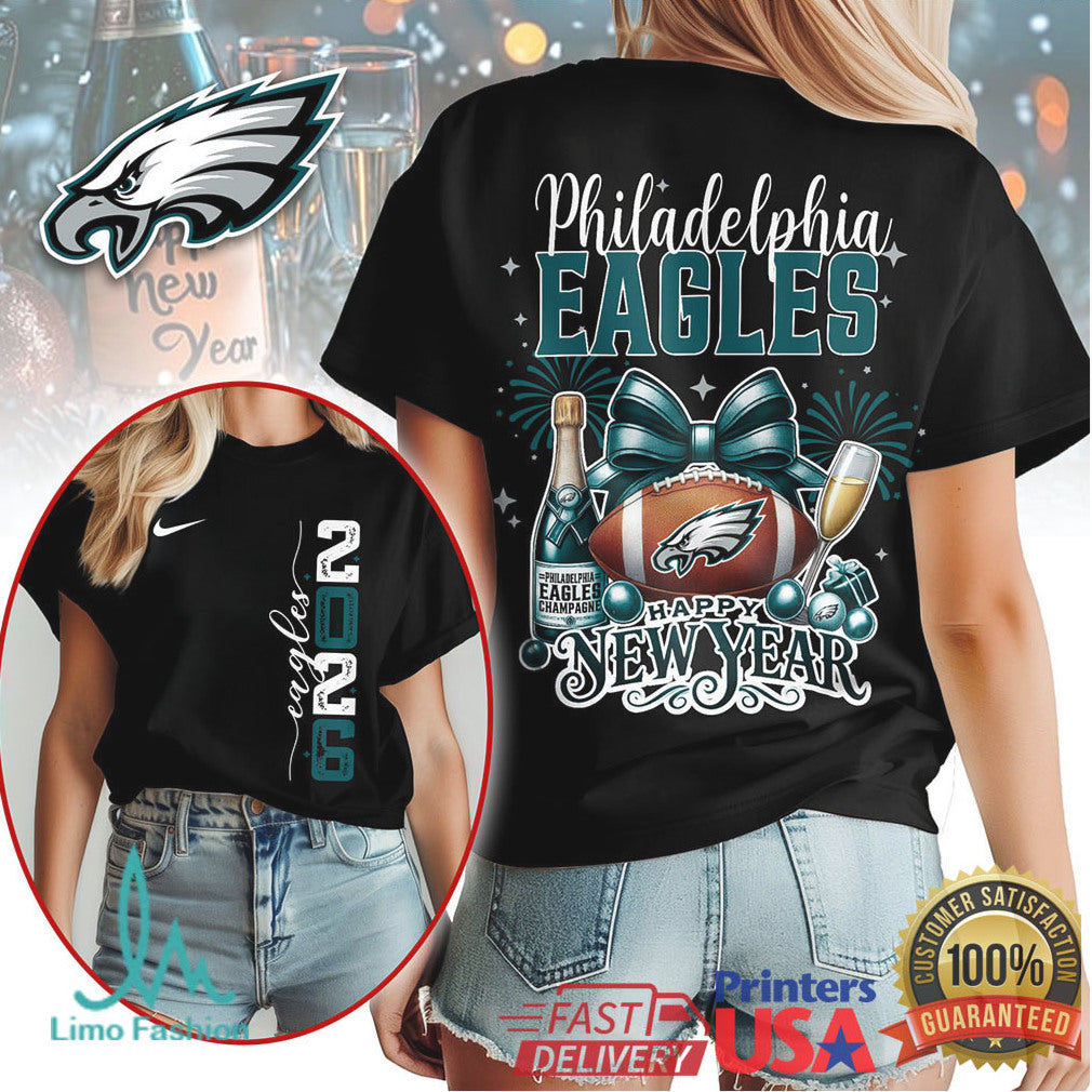Philadelphia Eagles Happy New Year 2026 Champagne Football T Shirt - Limotees LLC