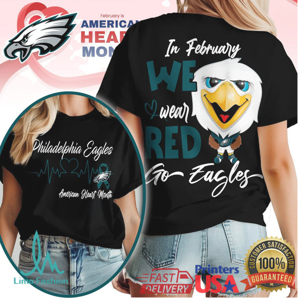 Philadelphia Eagles Heart Awareness Month Shirt Cute Eagle Mascot Tee - Limotees LLC