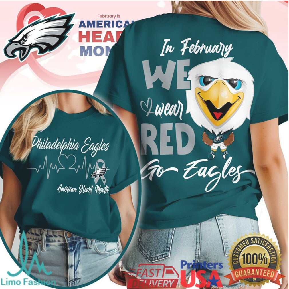 Philadelphia Eagles Heart Awareness Month Shirt Cute Eagle Mascot Tee - Limotees LLC