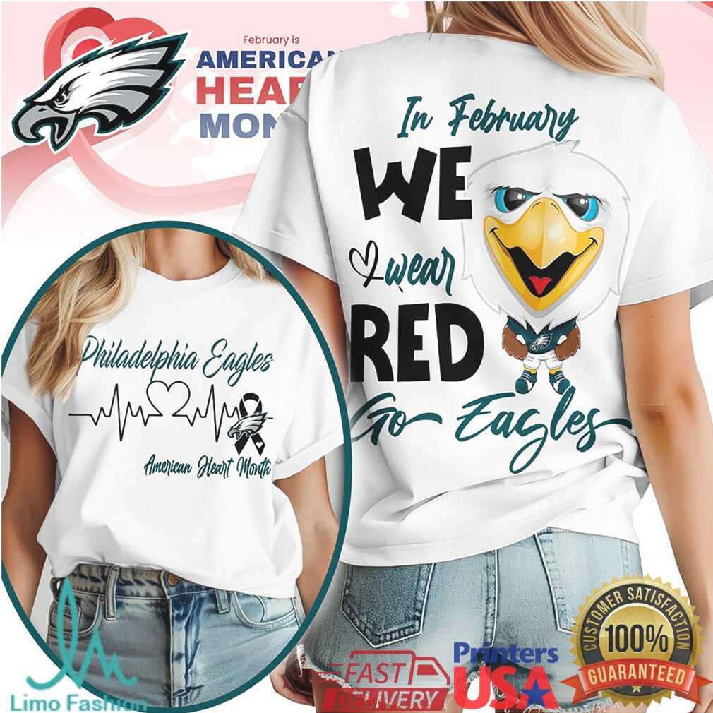 Philadelphia Eagles Heart Awareness Month Shirt Cute Eagle Mascot Tee - Limotees LLC