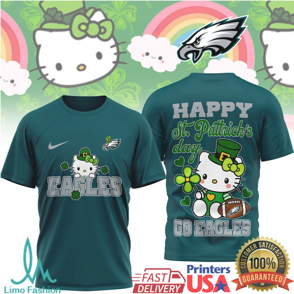 Philadelphia Eagles Hello Kitty Happy St. Patrick's Day T Shirt - Limotees LLC