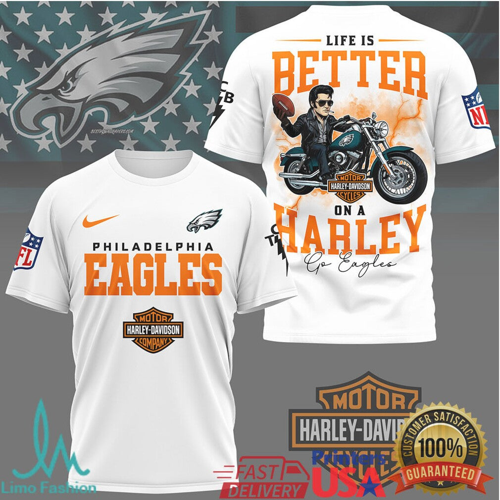 Philadelphia Eagles Life Is Better On A Harley T Shirt - Limotees LLC