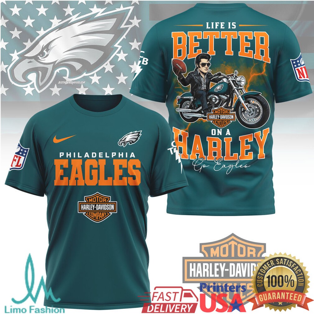 Philadelphia Eagles Life Is Better On A Harley T Shirt - Limotees LLC