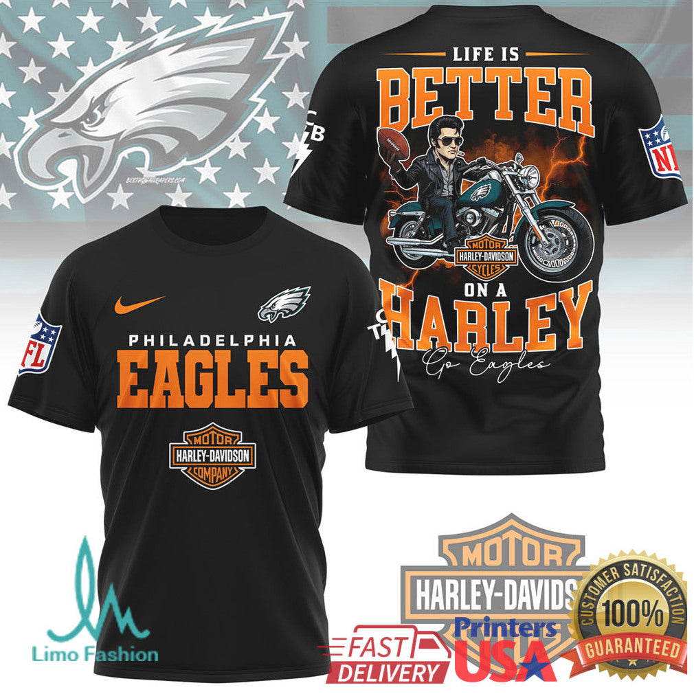 Philadelphia Eagles Life Is Better On A Harley T Shirt - Limotees LLC