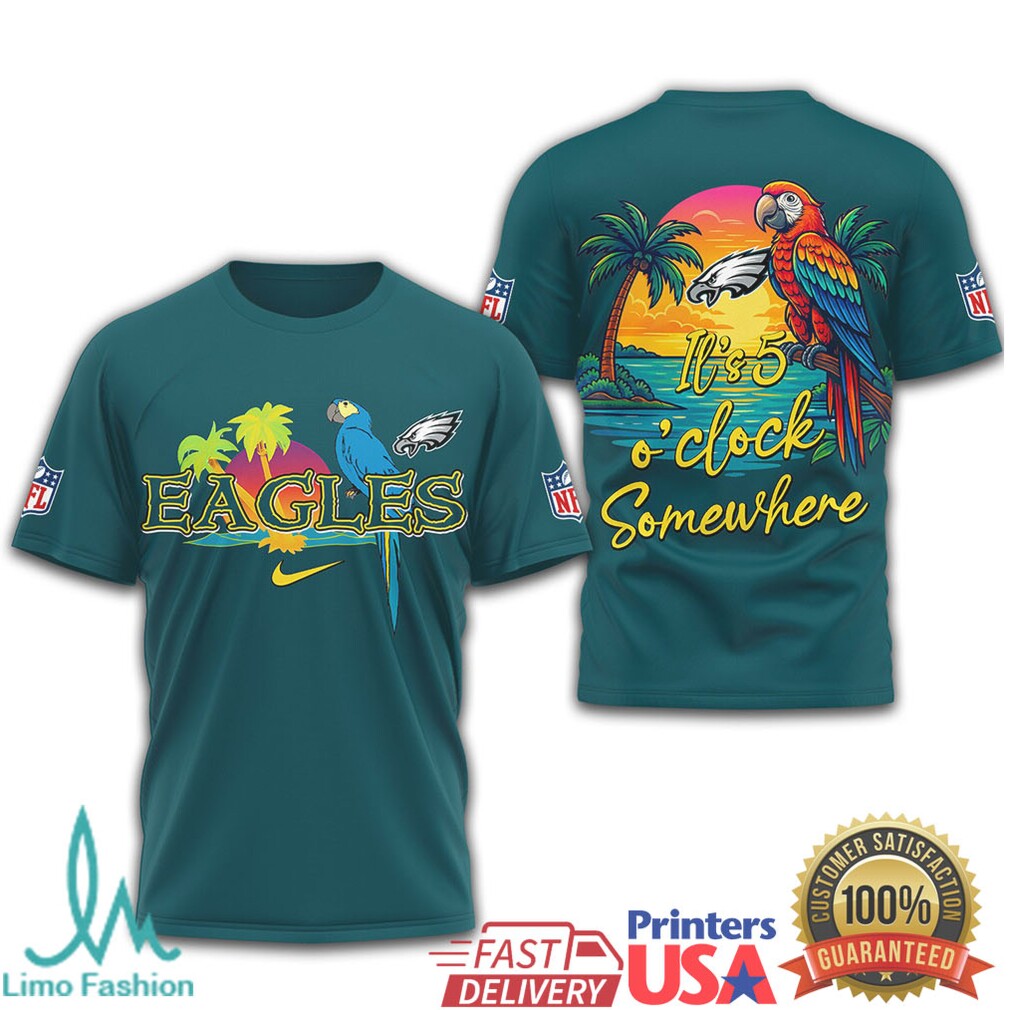 Philadelphia Eagles Margaritaville It's 5 O'Clock Somewhere Parrot T Shirt - Limotees LLC