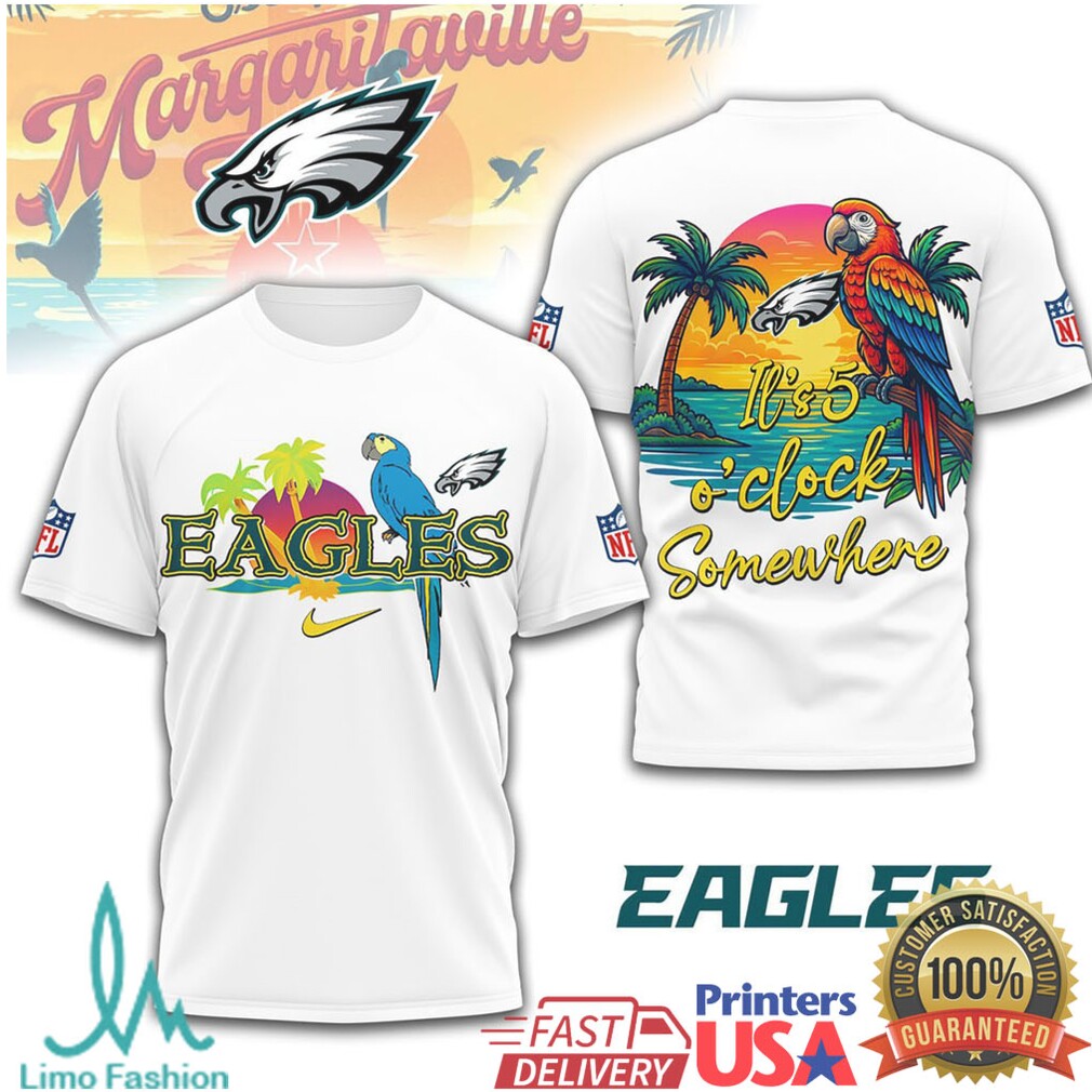Philadelphia Eagles Margaritaville It's 5 O'Clock Somewhere Parrot T Shirt - Limotees LLC