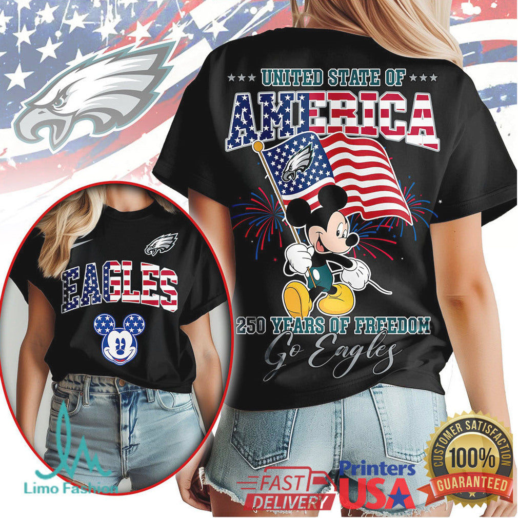 Philadelphia Eagles Mickey Mouse United State of America 250 Years of Freedom T Shirt - Limotees LLC