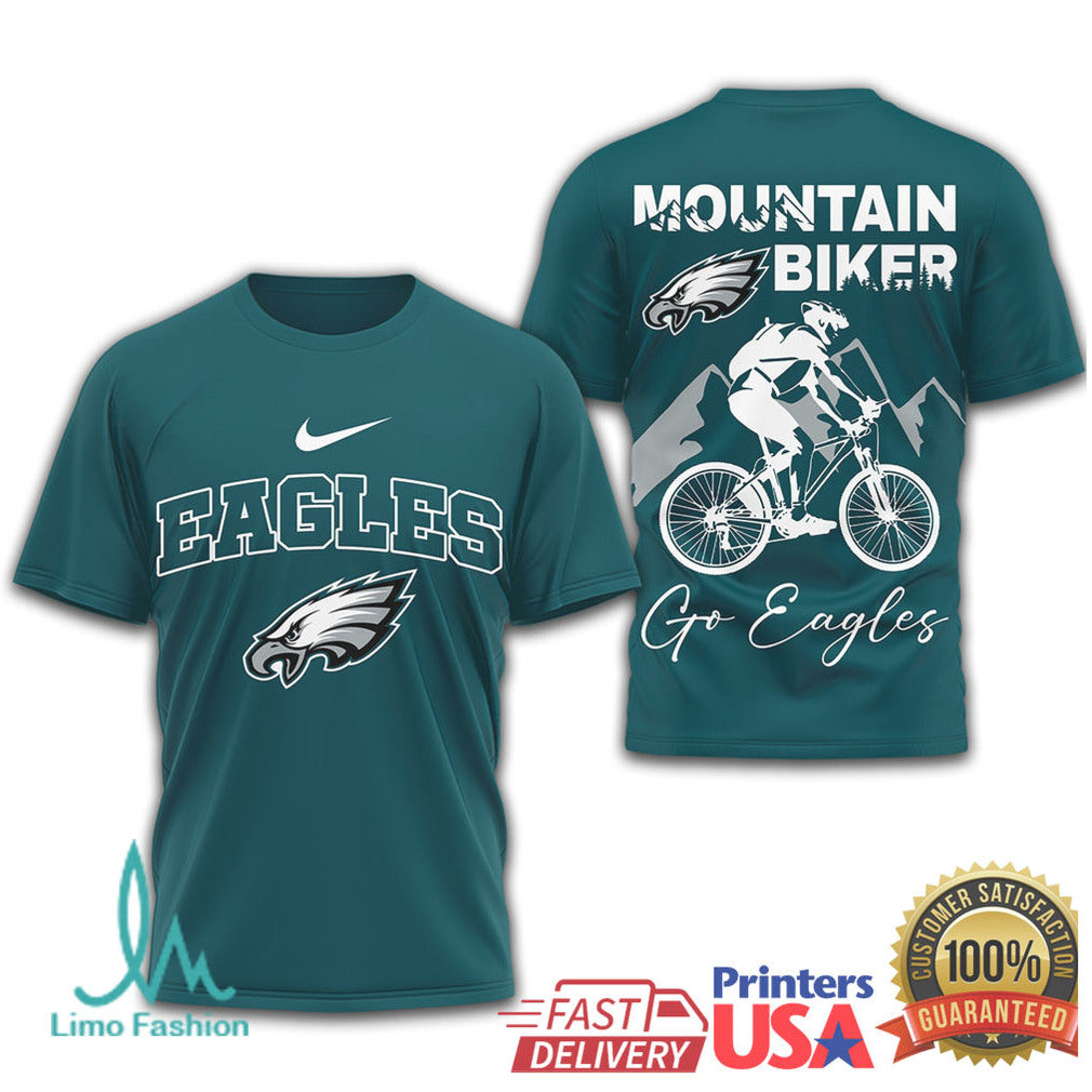 Philadelphia Eagles Mountain Biker “Go Eagles” Outdoor Graphic T shirt - Limotees LLC
