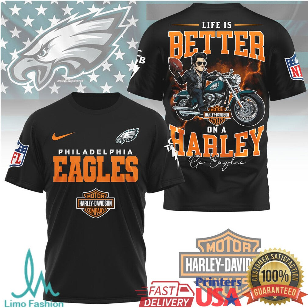 Philadelphia Eagles NFL x Harley Davidson Life Is Better On A Harley T Shirt - Limotees LLC