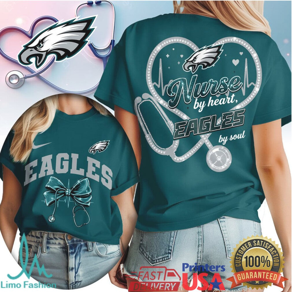 Philadelphia Eagles Nurse T Shirt Nurse By Heart Eagles By Soul Stethoscope Design - Limotees LLC