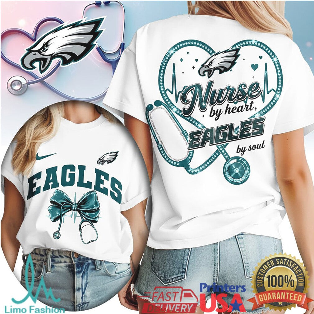 Philadelphia Eagles Nurse T Shirt Nurse By Heart Eagles By Soul Stethoscope Design - Limotees LLC