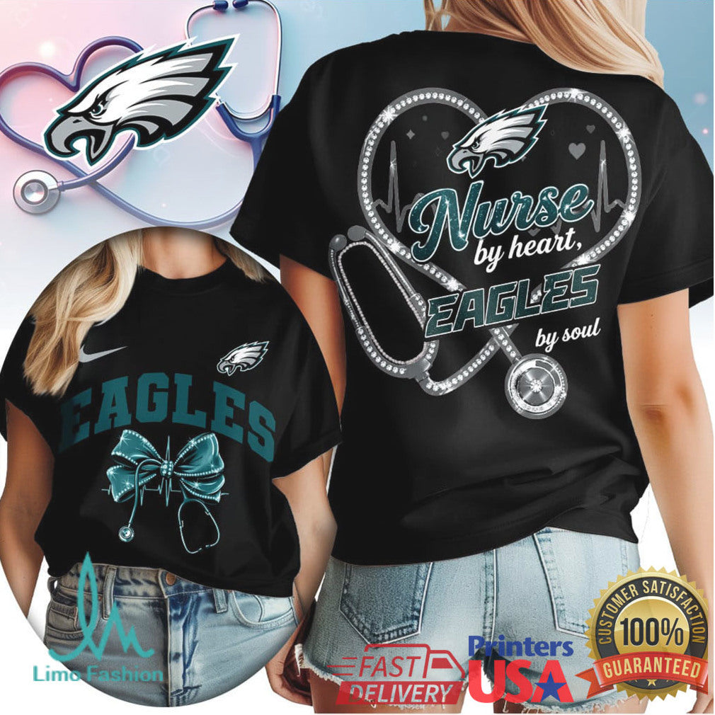 Philadelphia Eagles Nurse T Shirt Nurse By Heart Eagles By Soul Stethoscope Design - Limotees LLC