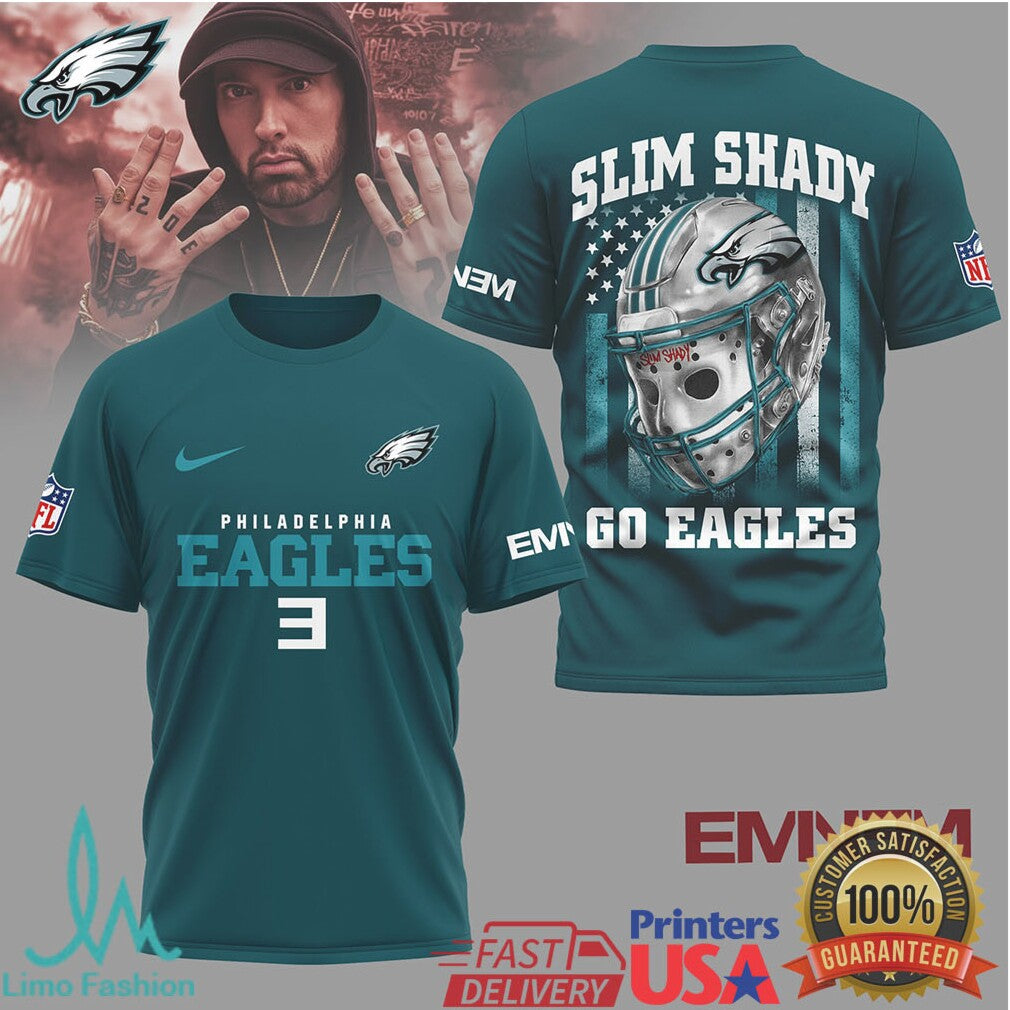 Philadelphia Eagles Official NFL Eminem Fan 3D Shirt - Limotees LLC
