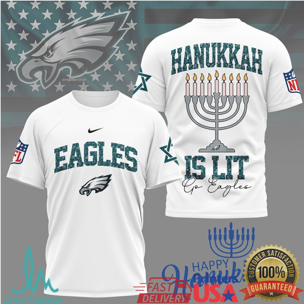 Philadelphia Eagles Official NFL Happy Hanukkah 3D Shirt - Limotees LLC