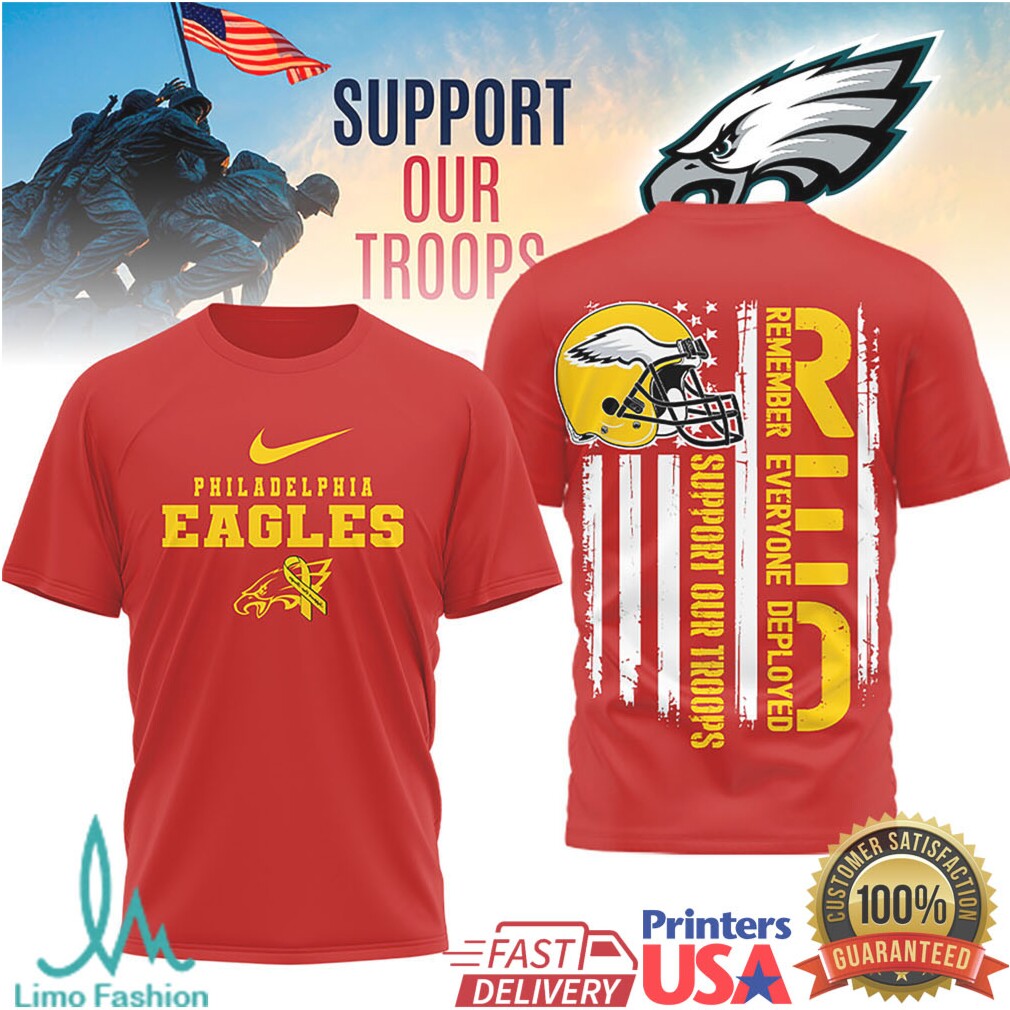 Philadelphia Eagles RED Support Our Troops Military Appreciation T Shirt - Limotees LLC
