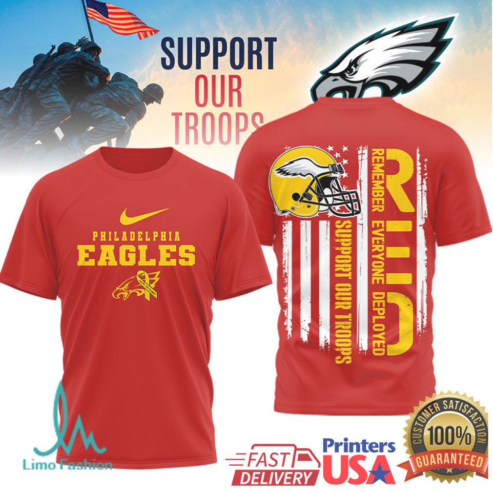 Philadelphia Eagles RED Support Our Troops Military Appreciation T Shirt - Limotees LLC