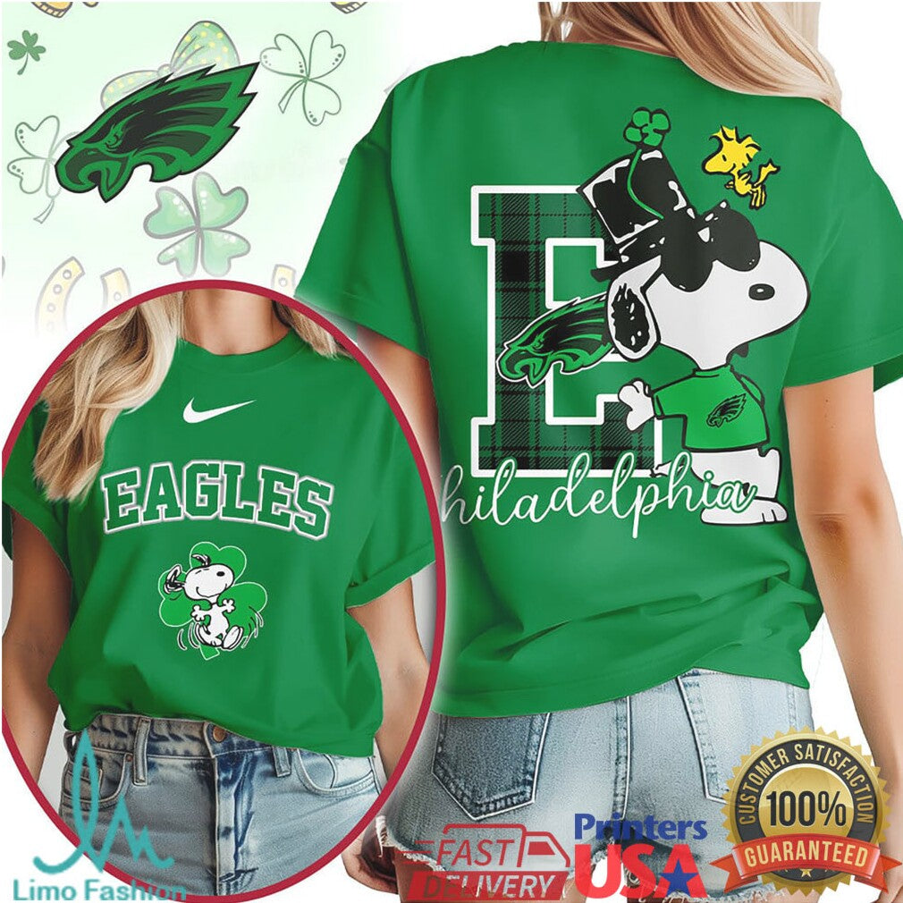 Philadelphia Eagles St. Patrick's Day T Shirt Snoopy Lucky Clover Green - Limotees LLC