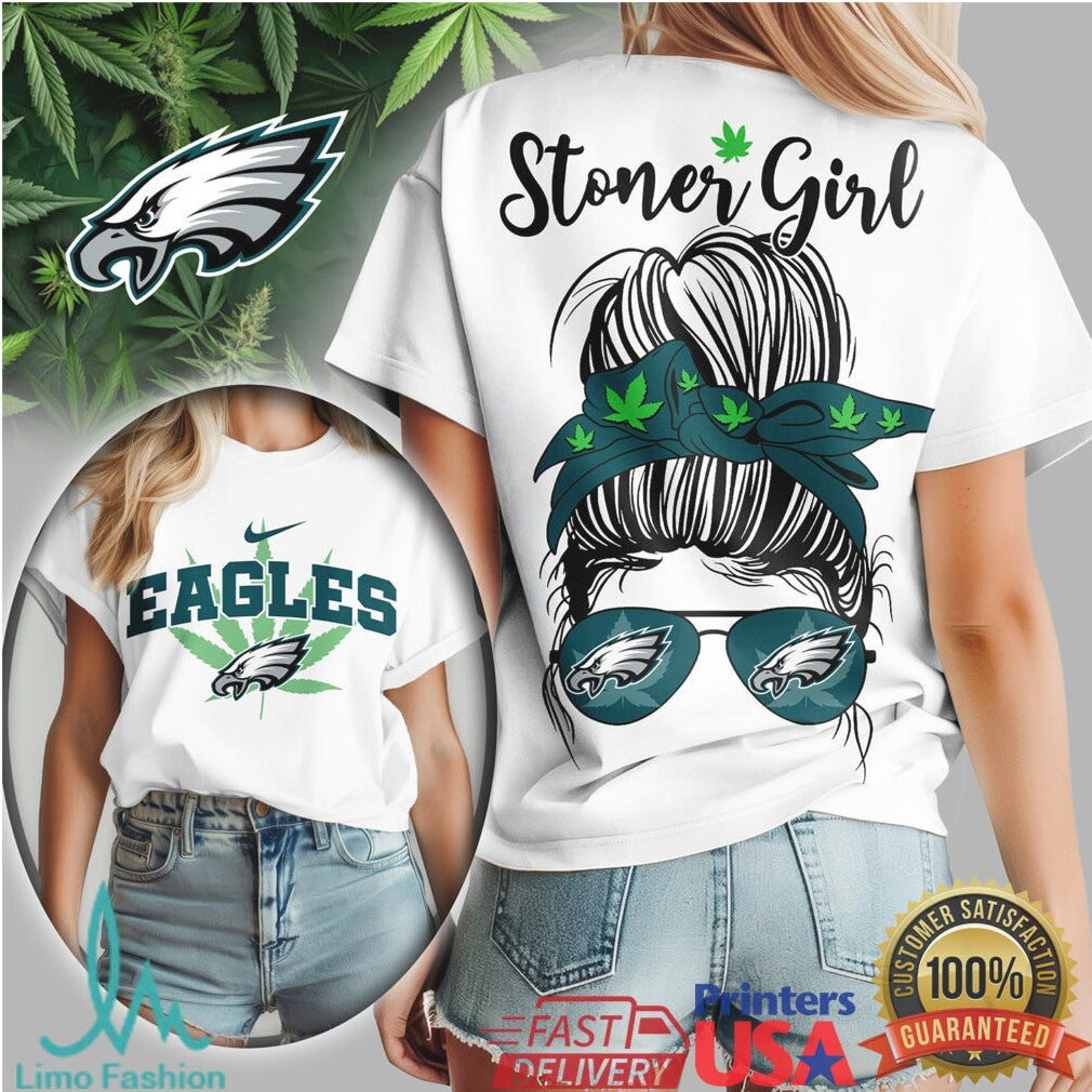 Philadelphia Eagles Stoner Girl T Shirt Messy Bun Bandana Design - Limotees LLC