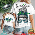 Philadelphia Eagles Stoner Girl T Shirt Messy Bun Bandana Design - Limotees LLC