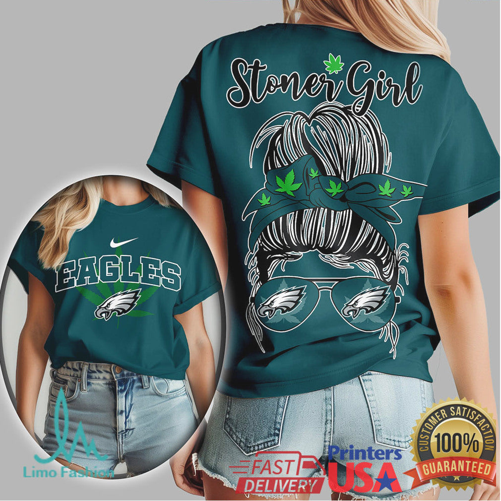 Philadelphia Eagles Stoner Girl T Shirt Messy Bun Bandana Design - Limotees LLC