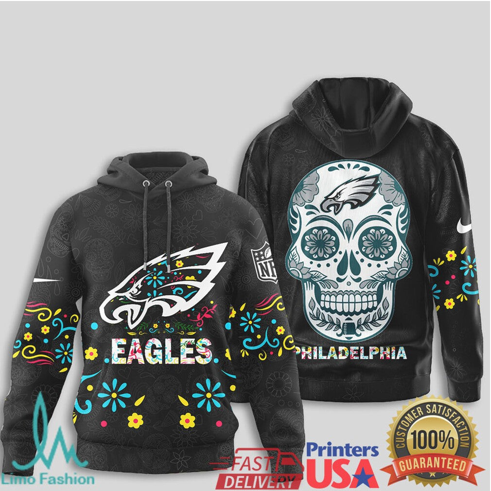 Philadelphia Eagles Sugar Skull T Shirt NFL Dia de los Muertos Fan Apparel - Limotees LLC