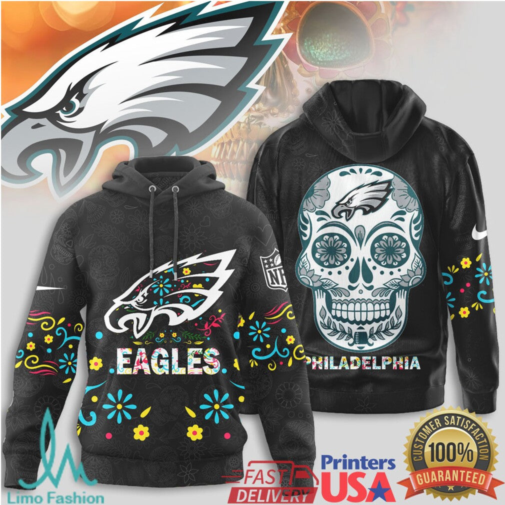 Philadelphia Eagles Sugar Skull T Shirt NFL Dia de los Muertos Fan Apparel - Limotees LLC