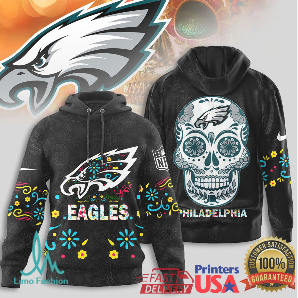 Philadelphia Eagles Sugar Skull T Shirt NFL Dia de los Muertos Fan Apparel - Limotees LLC