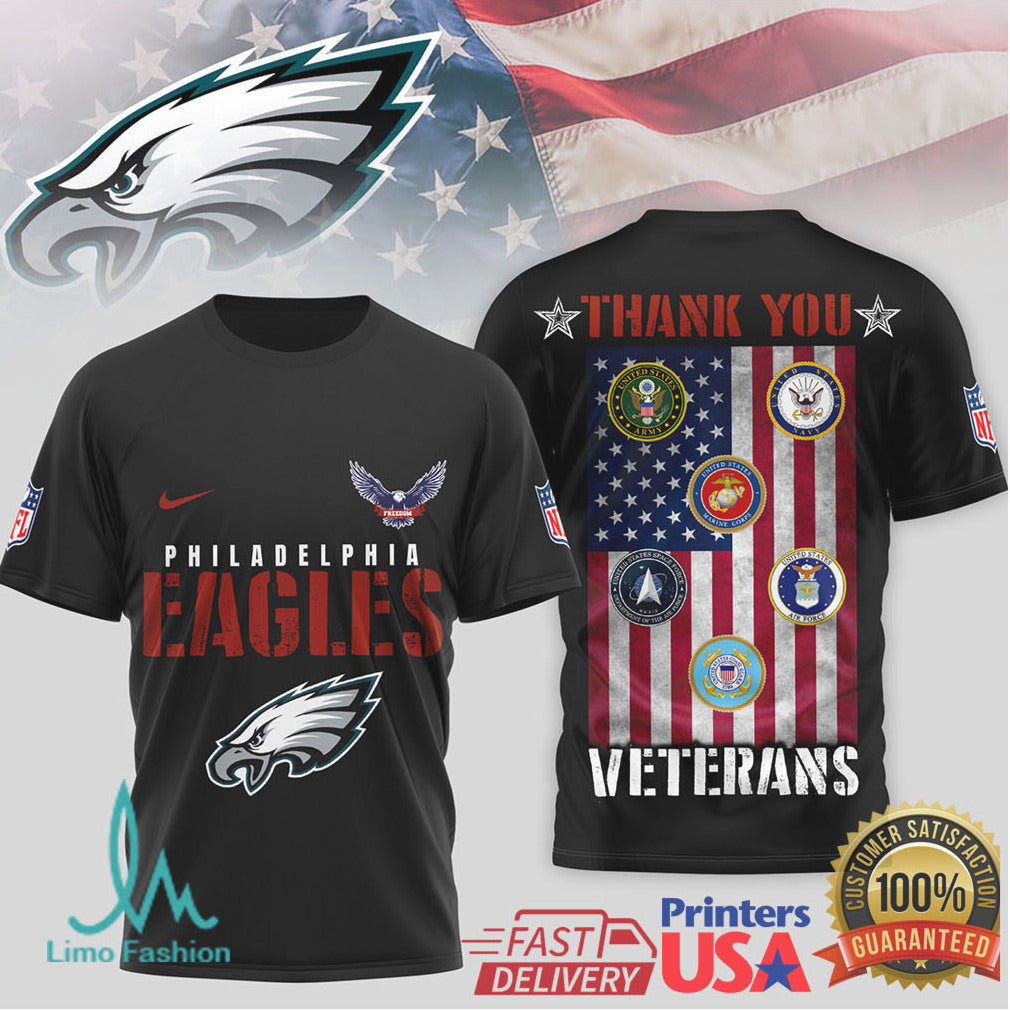 Philadelphia Eagles Thank You Veterans Military Appreciation Black T Shirt - Limotees LLC