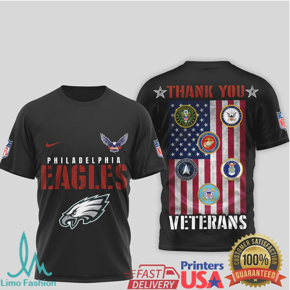 Philadelphia Eagles Thank You Veterans Military Appreciation Black T Shirt - Limotees LLC