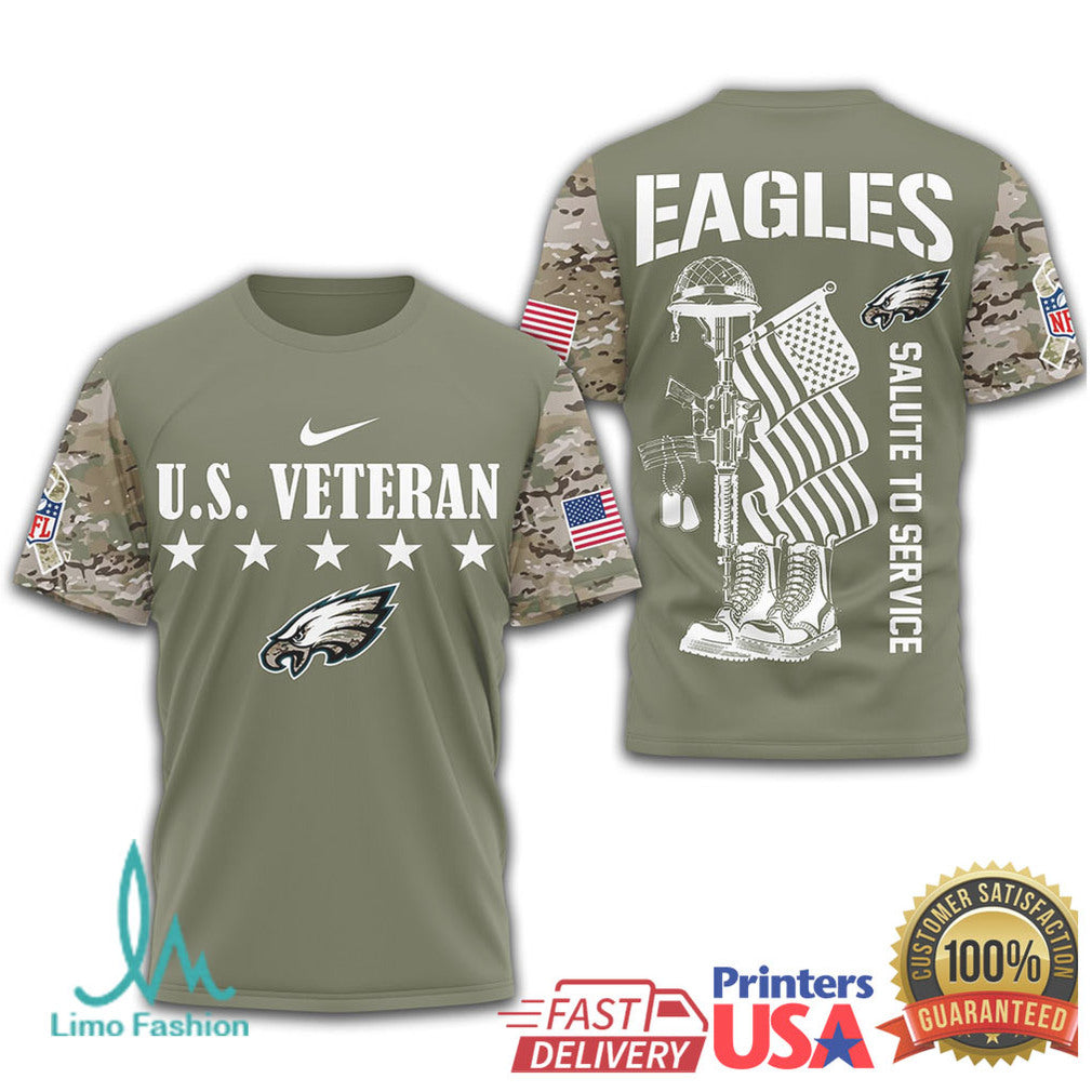 Philadelphia Eagles U.S. Veteran Salute to Service Military Olive T Shirt - Limotees LLC
