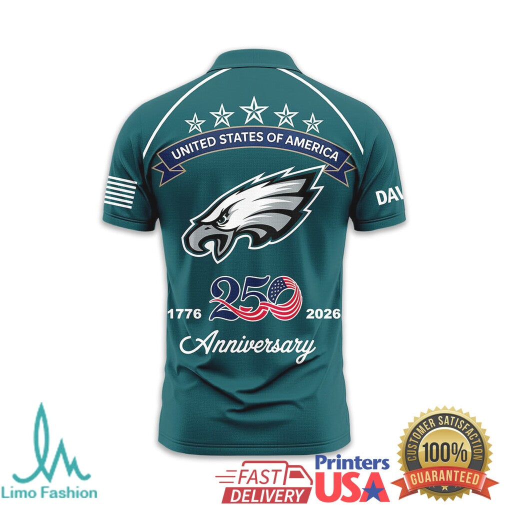 Philadelphia Eagles USA 250th Anniversary Custom Name T Shirt - Limotees LLC