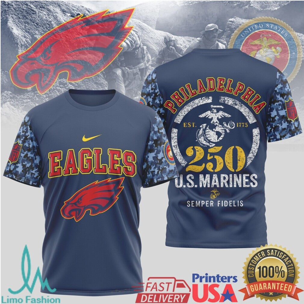 Philadelphia Eagles USMC 250th Anniversary Digital Camo Military T Shirt - Limotees LLC