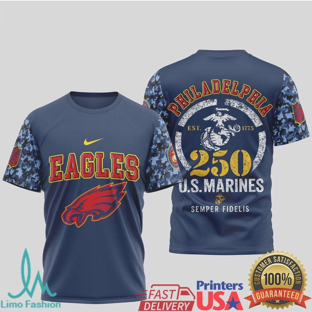 Philadelphia Eagles USMC 250th Anniversary Digital Camo Military T Shirt - Limotees LLC