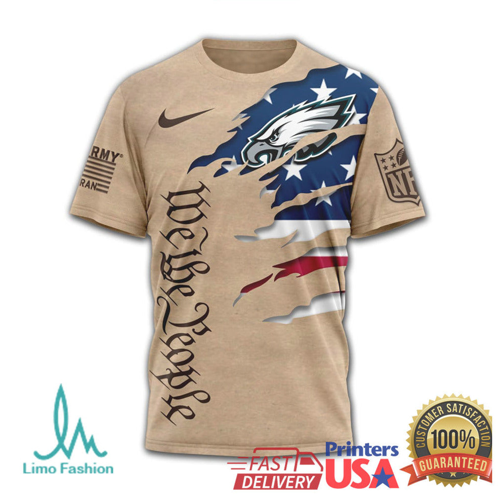 Philadelphia Eagles We The People Patriotic Military Tan T Shirt - Limotees LLC