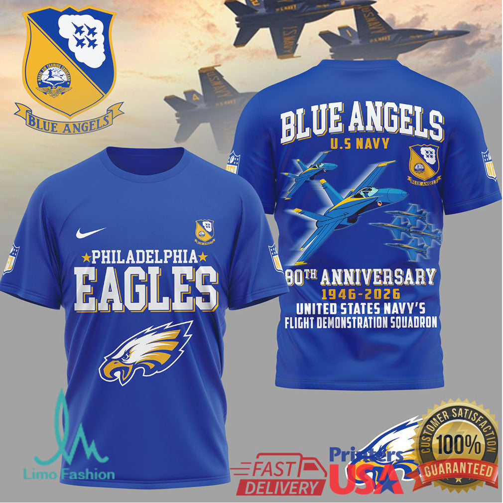 Philadelphia Eagles x Blue Angels 80th Anniversary Navy Flight T Shirt - Limotees LLC