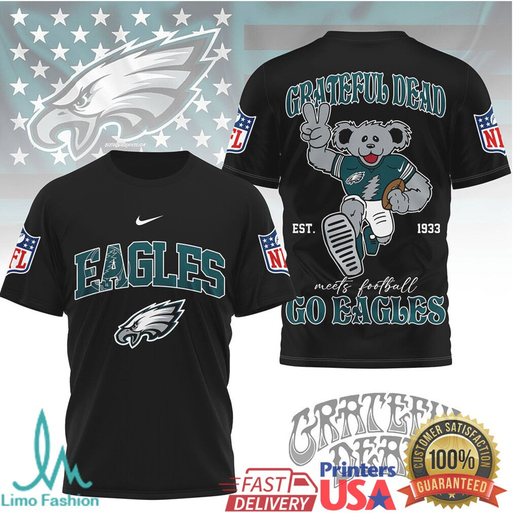 Philadelphia Eagles x Grateful Dead Dancing Bear NFL Football Graphic T Shirt - Limotees LLC