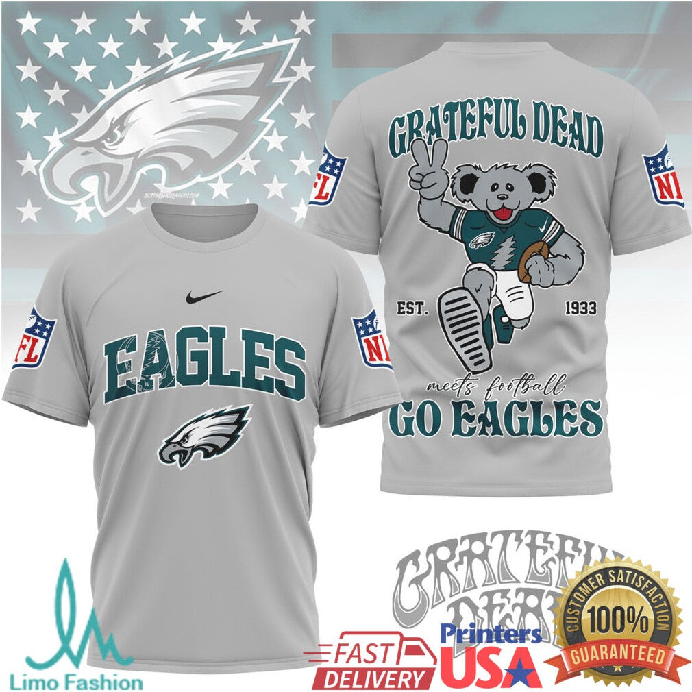 Philadelphia Eagles x Grateful Dead Dancing Bear NFL Football Graphic T Shirt - Limotees LLC